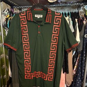 Stacy Adams Polo Shirt Green Red Greek Key Design
